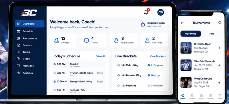 3C dashboard and mobile tournament screen